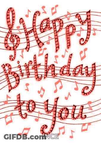 A Happy Birthday To You Greeting Card With Music Notes And A Treble Clef . GIF