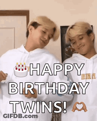 A Happy Birthday Twins Greeting With Two Boys Dancing GIF