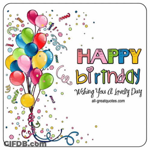 A Happy Birthday Wishing You A Lovely Day With Balloons And Confetti GIF