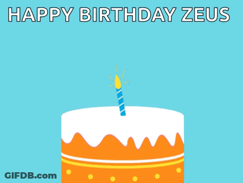 A Happy Birthday Zeus Card With A Dog And Cat GIF