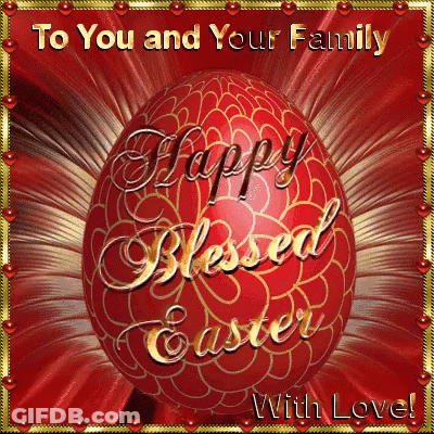 A Happy Blessed Easter Card With A Red Easter Egg GIF