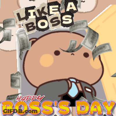 A Happy Boss 'S Day Poster With A Cartoon Character GIF