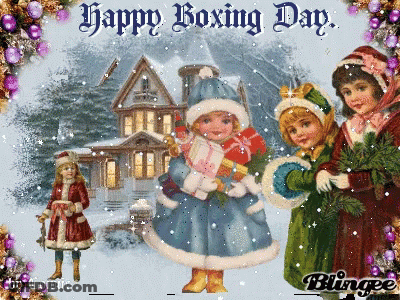 A Happy Boxing Day Greeting Card With A Christmas Scene GIF