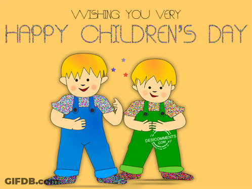 A Happy Children 'S Day Card With Two Boys GIF