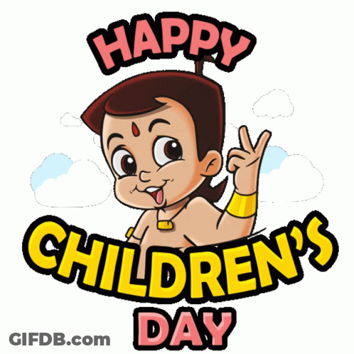 A Happy Children 'S Day Greeting Card With A Cartoon Character GIF