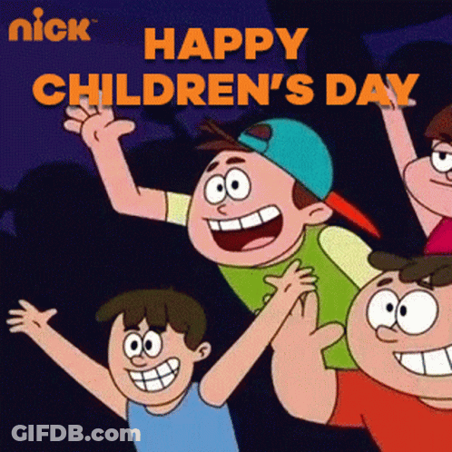 A Happy Children 'S Day Greeting Card With A Group Of Kids GIF
