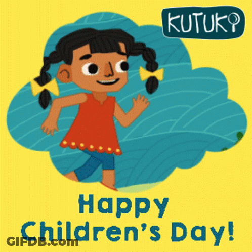 A Happy Children 'S Day Greeting Card With A Little Girl GIF
