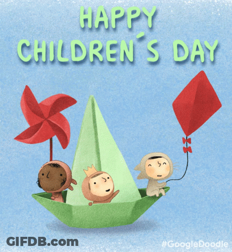 A Happy Children 'S Day Greeting Card With A Paper Boat GIF