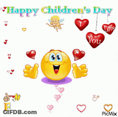A Happy Children 'S Day Greeting Card With A Smiley Face GIF