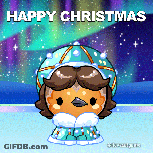 A Happy Christmas Card With A Cartoon Character GIF