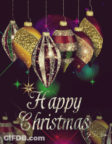 A Happy Christmas Greeting Card With Christmas Decorations GIF