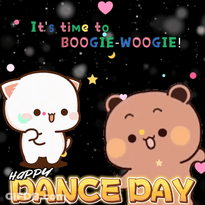 Happy Dance Card With Cat And Bear GIF