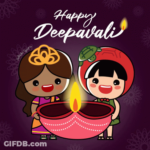 A Happy Deepavali Greeting Card With Two Girls Holding A Lit Candle GIF