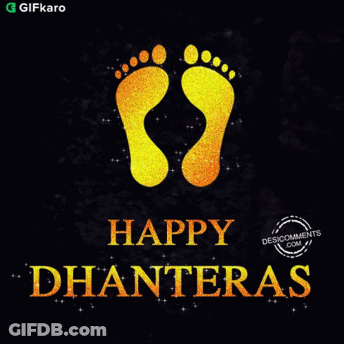 A Happy Dhanteras Greeting Card With A Footprint On It GIF