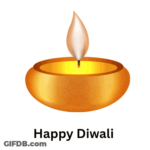 A Happy Diwali Greeting Card With A Candle In A Bowl GIF