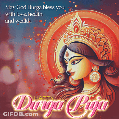 A Happy Durga Puja Greeting Card With A Picture Of A Goddess GIF