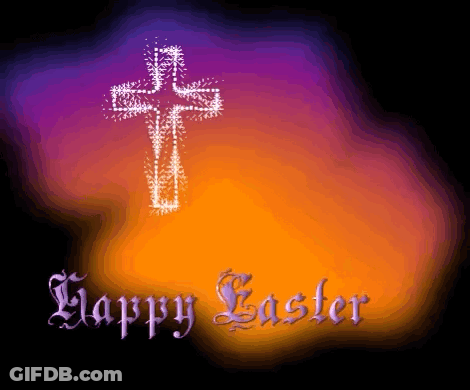A Happy Easter Card With A Cross On It GIF