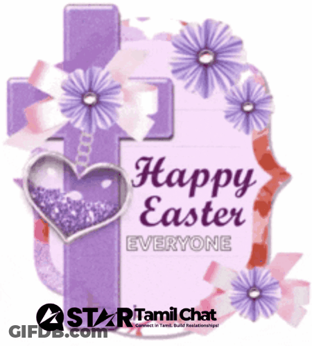 A Happy Easter Everyone Card With A Purple Cross GIF
