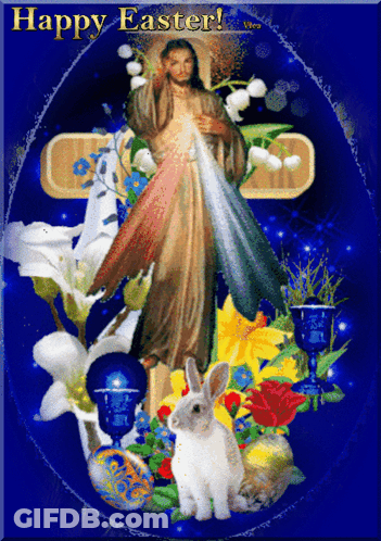 A Happy Easter Greeting Card With Jesus And A Rabbit GIF