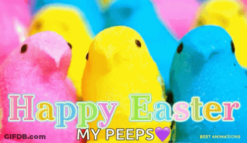 A Happy Easter Greeting Card With Three Peeps . GIF