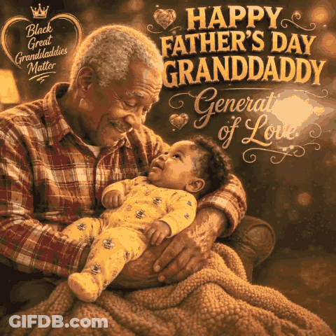 A Happy Father 'S Day Granddaddy Greeting Card Shows An Older Man Holding A Baby GIF