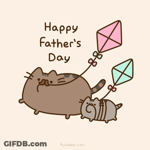 A Happy Father 'S Day Greeting Card With A Cat Flying A Kite GIF