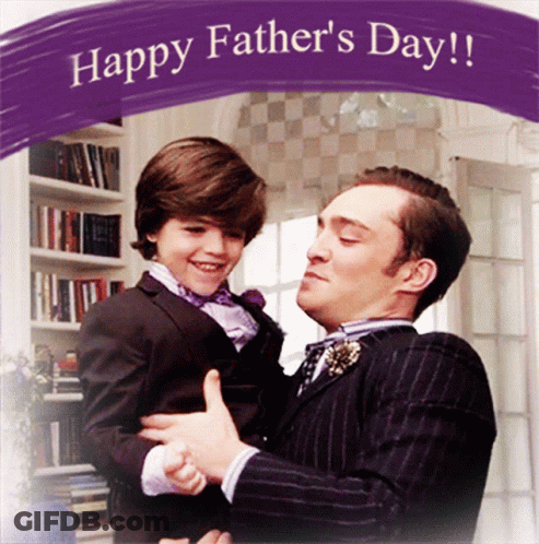 A Happy Father 'S Day Greeting Card With A Man Holding A Little Boy GIF