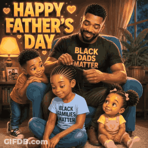 A Happy Father 'S Day Greeting Card With A Man In A Black Shirt That Says Black Dads Matter GIF