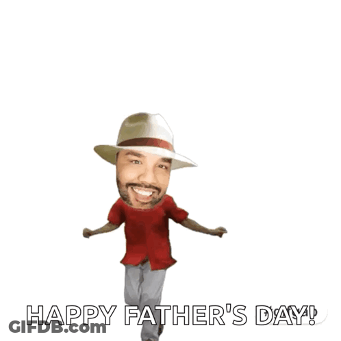 A Happy Father 'S Day Greeting Card With A Man In A Hat Dancing GIF
