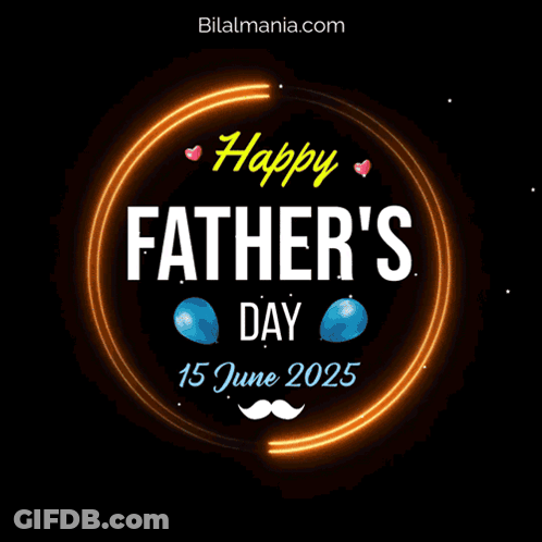 A Happy Father 'S Day Greeting Card With A Mustache And Balloons GIF