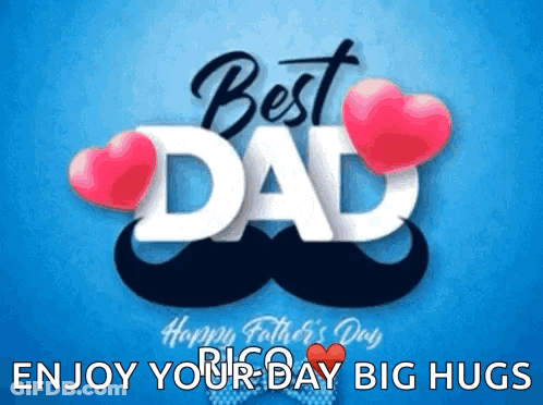 A Happy Father 'S Day Greeting Card With A Mustache And Hearts . GIF