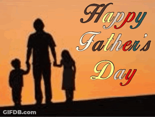 A Happy Father 'S Day Greeting Card With A Silhouette Of A Man Holding Two Children 'S Hands GIF