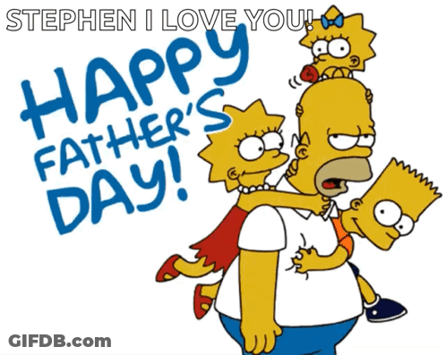 A Happy Father 'S Day Greeting Card With Homer Simpson Carrying Bart And Lisa GIF