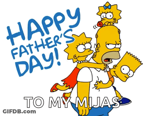 A Happy Father 'S Day Greeting Card With Homer Simpson Carrying His Family On His Shoulders GIF