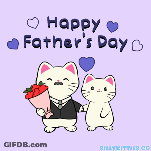 A Happy Father 'S Day Greeting Card With Two Cats Holding Hands GIF