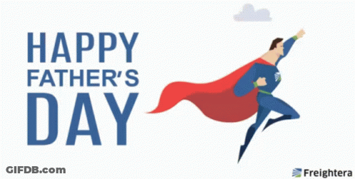 A Happy Father 'S Day Poster With A Superhero Flying In The Air GIF