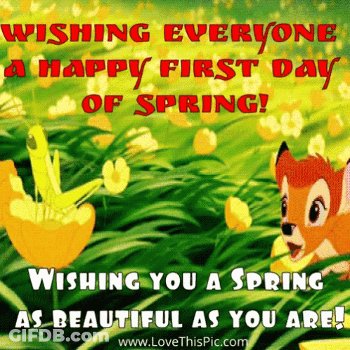 A Happy First Day Of Spring Greeting Card With A Fox And Flowers GIF