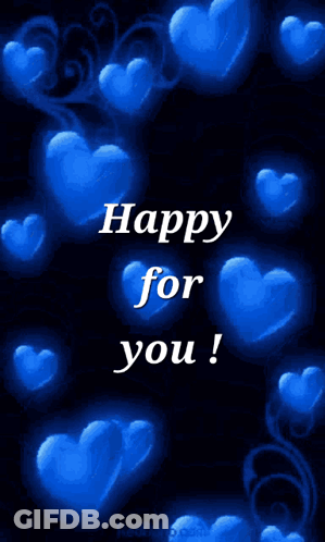 A Happy For You Greeting Card With Blue Hearts GIF