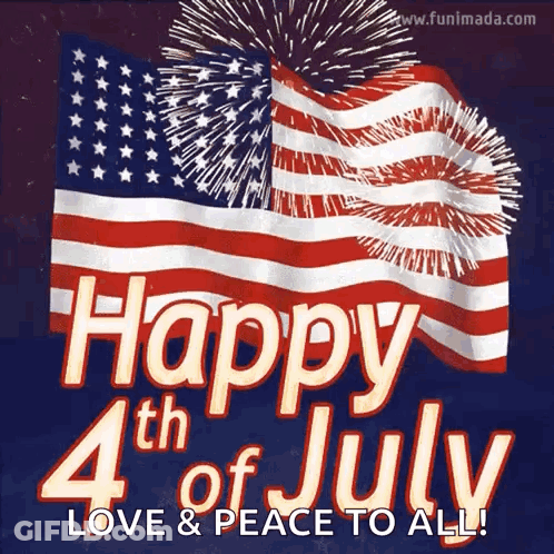 A Happy Fourth Of July Greeting Card With An American Flag And Fireworks . GIF