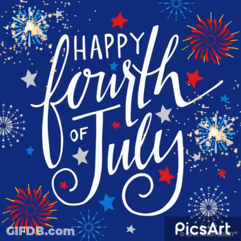 A Happy Fourth Of July Greeting Card With Fireworks In The Background GIF
