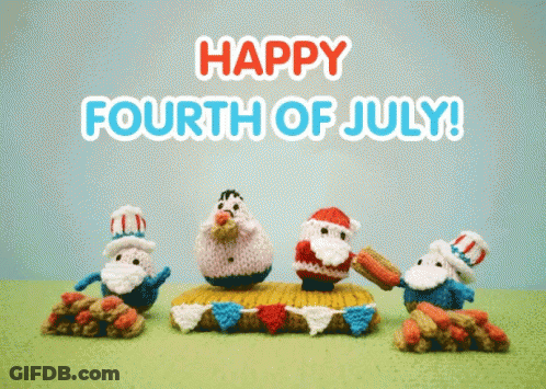 A Happy Fourth Of July Greeting With Knitted Characters GIF