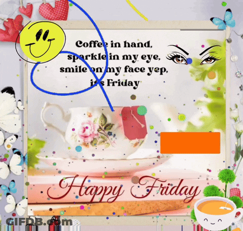 A Happy Friday Card With A Smiley Face On It GIF