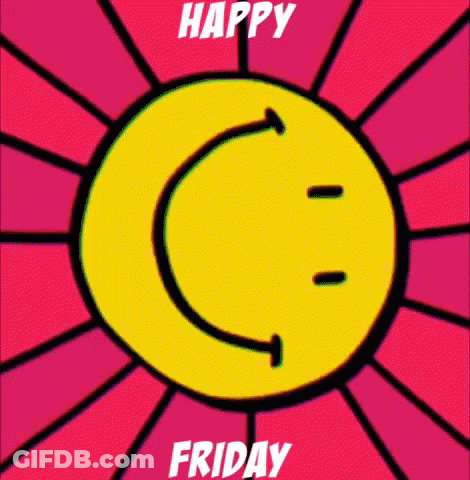A Happy Friday Greeting Card With A Smiley Face On It GIF