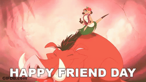 A Happy Friend Day Greeting Card With A Cartoon Character Riding On The Back Of A Boar GIF