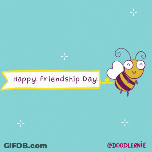 A Happy Friendship Day Greeting Card With A Cartoon Bee GIF