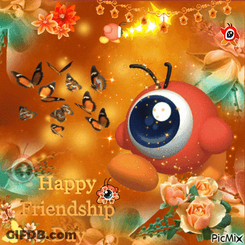 A Happy Friendship Day Greeting Card With A Cartoon Character GIF