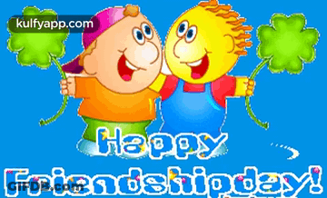 A Happy Friendship Day Greeting Card With Two Cartoon Characters Hugging Each Other GIF