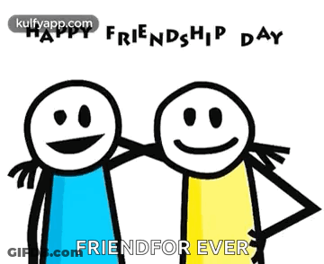 A Happy Friendship Day Greeting Card With Two Stick Figures Hugging Each Other GIF