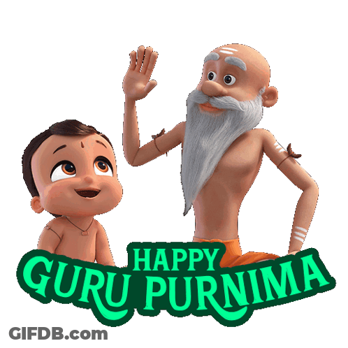 A Happy Guru Purnima Greeting Card With A Man And A Boy GIF