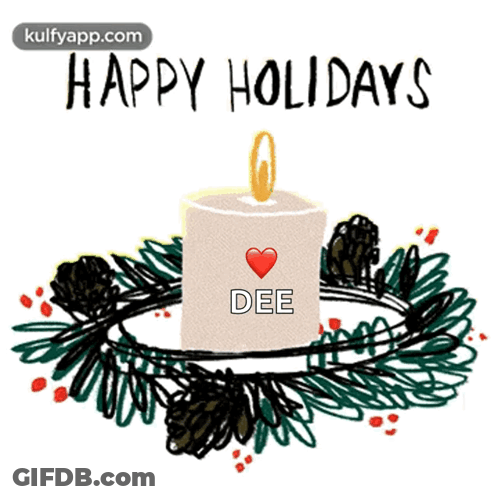 A Happy Holidays Greeting Card With A Candle And A Wreath GIF